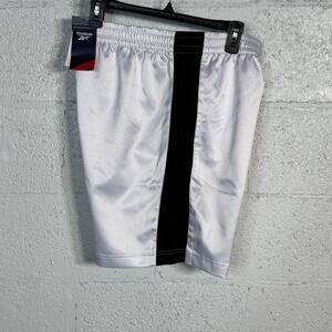 Reebok Men's Regular-Fit Mesh-Panel Satin Basketball Shorts white/black Large